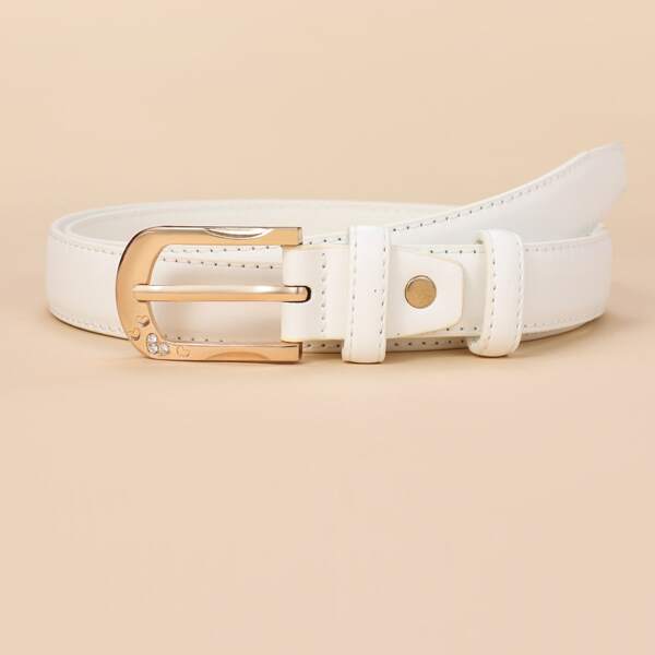 

Rhinestone Decor Buckle Belt, White