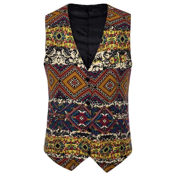 

Men Tribal Print Button Through Vest Jacket, Multicolor