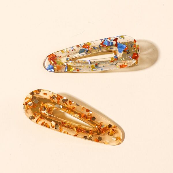 

2pcs Girls Clear Water Drop Hair Clip, Multicolor