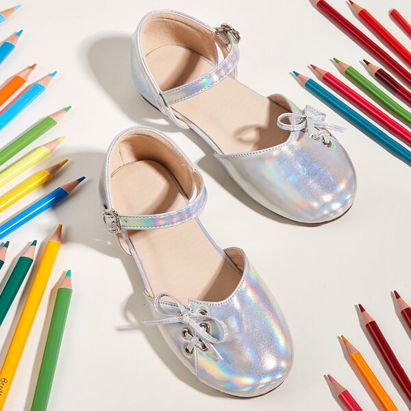 

Toddler Girls Holographic Lace-up Decor Flats, Silver