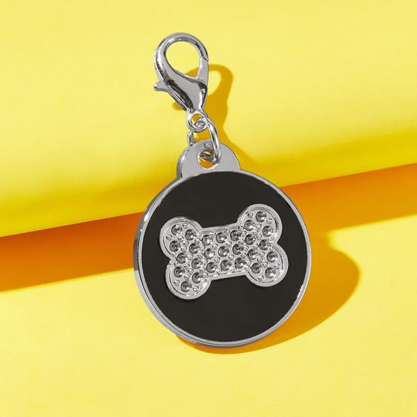 

1pc Round Rhinestone Dog Collar Pendant, Black