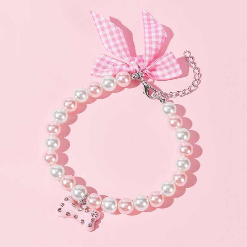 

1pc Cat Pearl Necklace, Pink