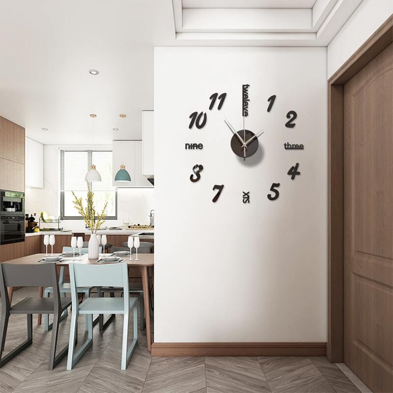 

1set Mirror Surface Creative Wall Clock, Black