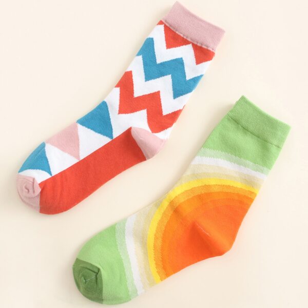 

2pairs Color Block Socks, Multicolor