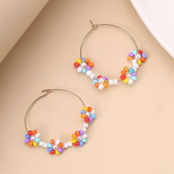

Серьги-кольца из бисера, Многоцветный