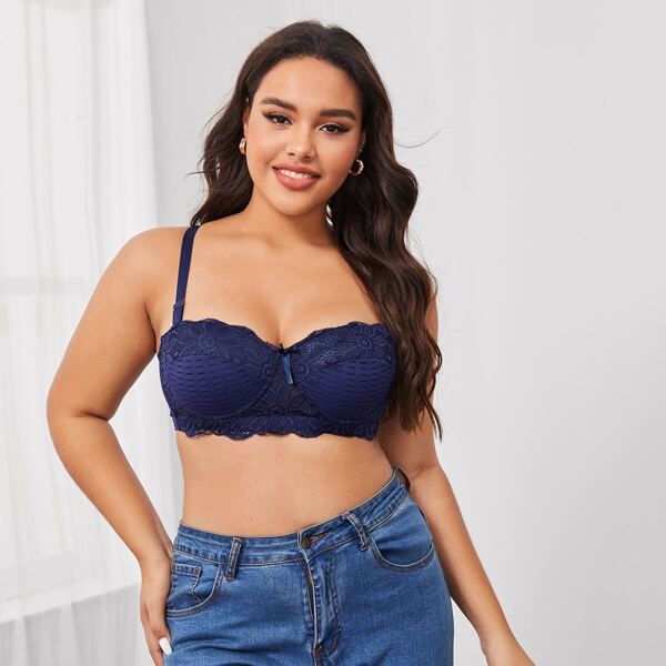 

Plus Contrast Lace Underwire Bra, Navy blue