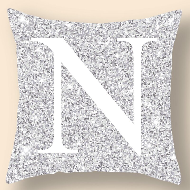 

Letter Graphic Cushion Cover Without Filler, Silver