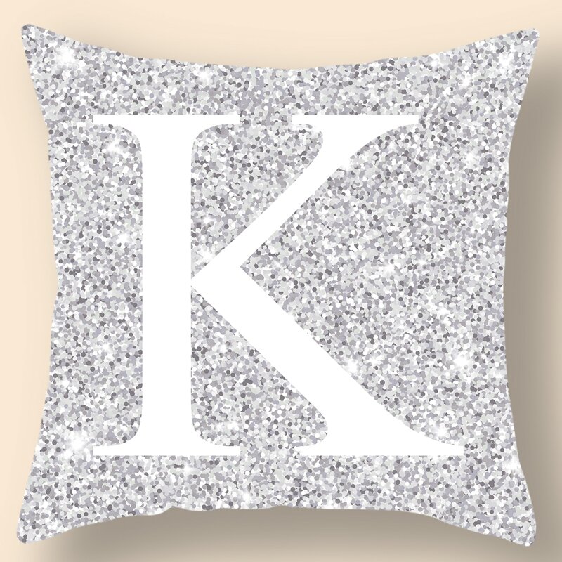 

Letter Graphic Cushion Cover Without Filler, Silver