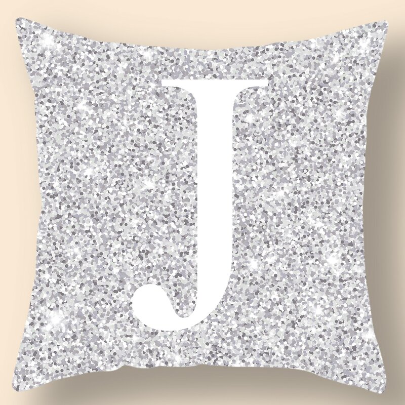 

Letter Graphic Cushion Cover Without Filler, Silver