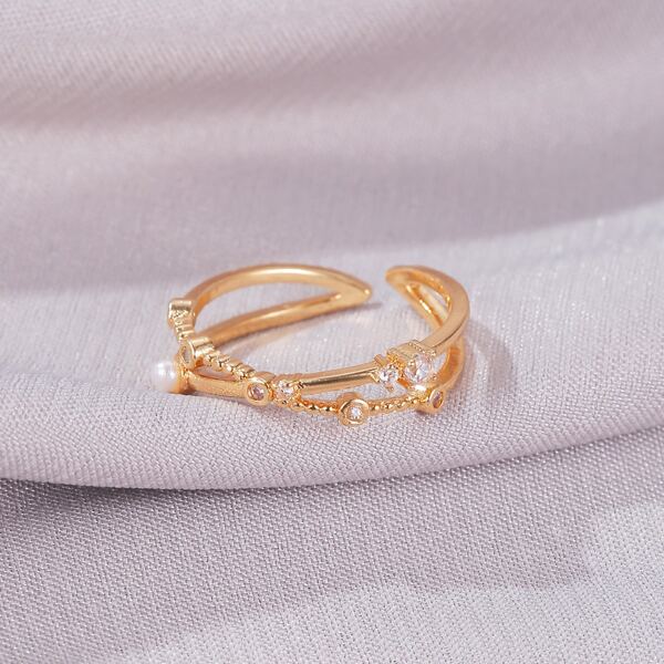 

Faux Pearl Decor Cuff Ring, Gold