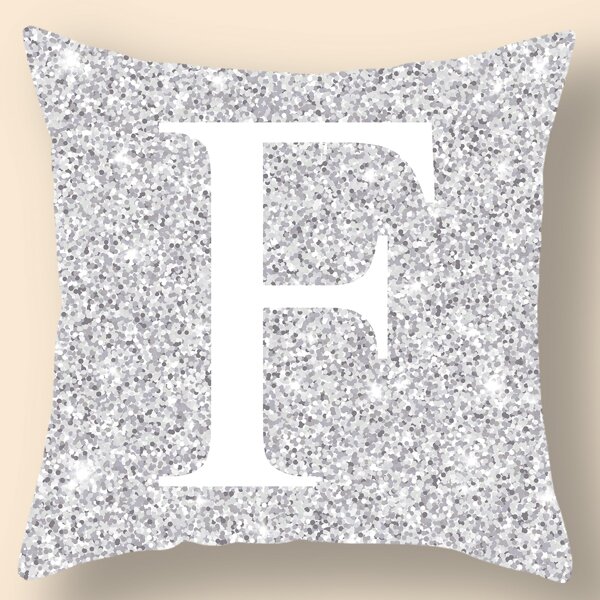 

Letter Graphic Cushion Cover Without Filler, Silver