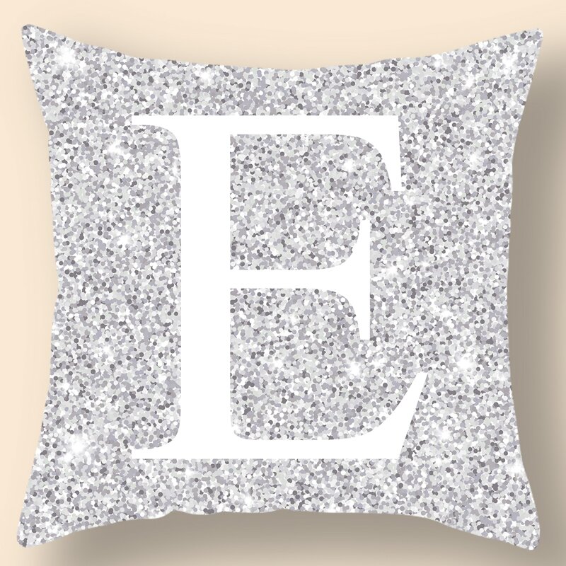 

Letter Graphic Cushion Cover Without Filler, Silver
