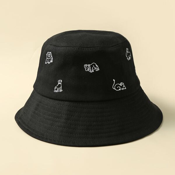 

Animal Embroidery Bucket Hat, Black