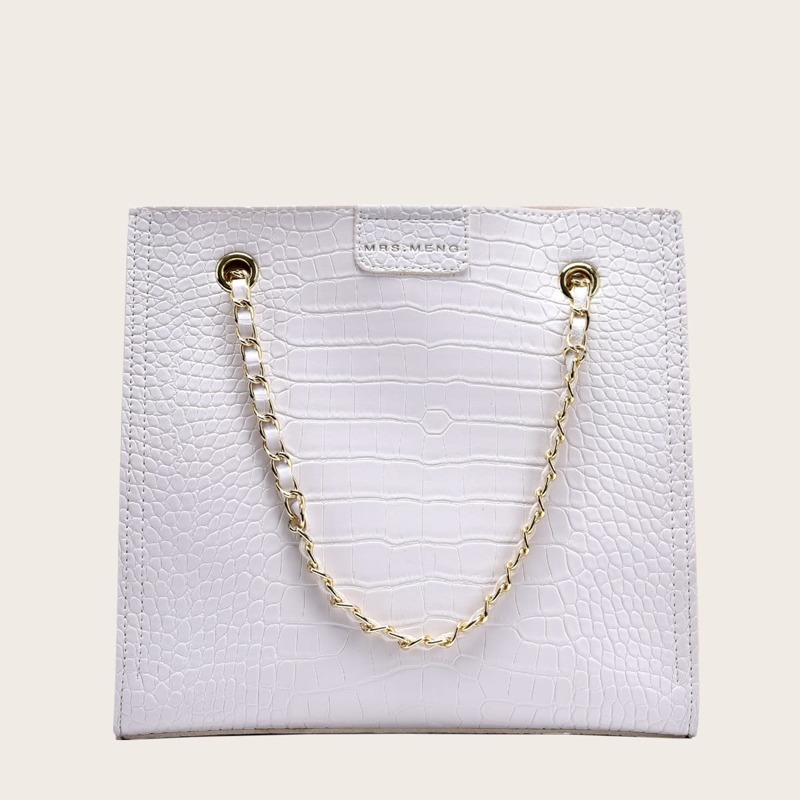 

Croc Embossed Tote Bag, White