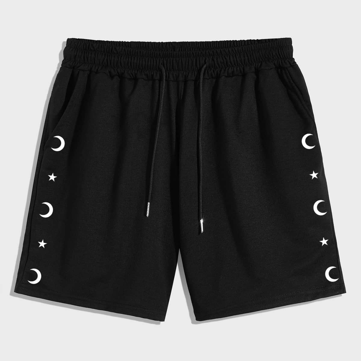 

Guys Star & Moon Graphic Shorts, Black