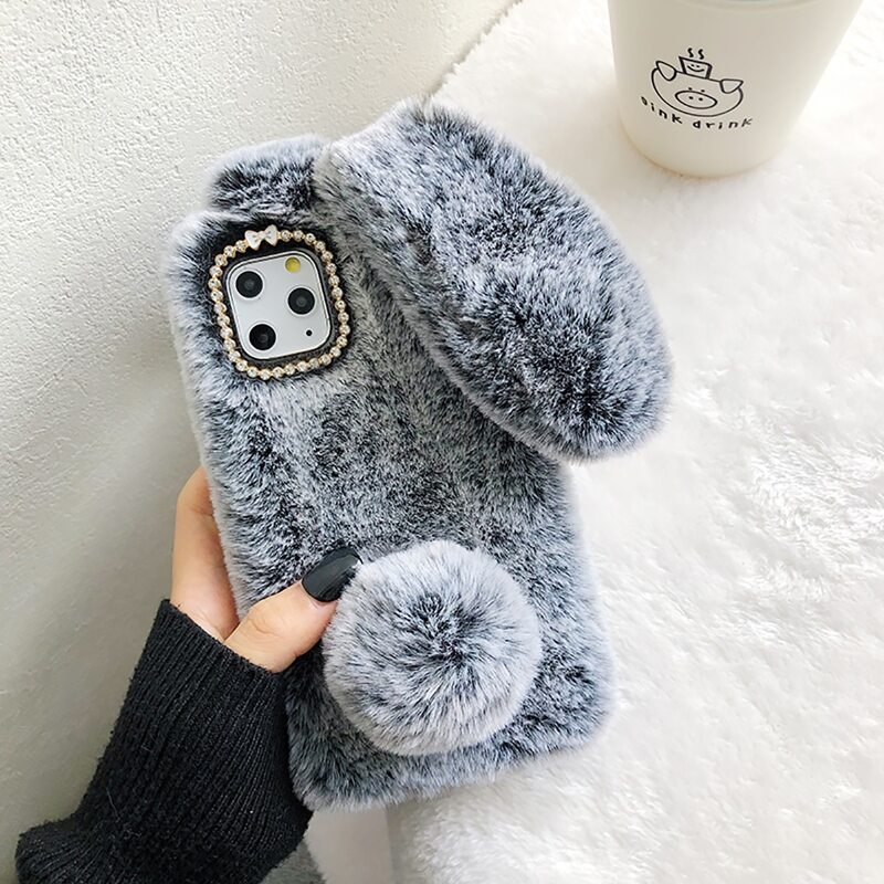 

Rabbit Ear Fluffy iPhone Case, Dark grey