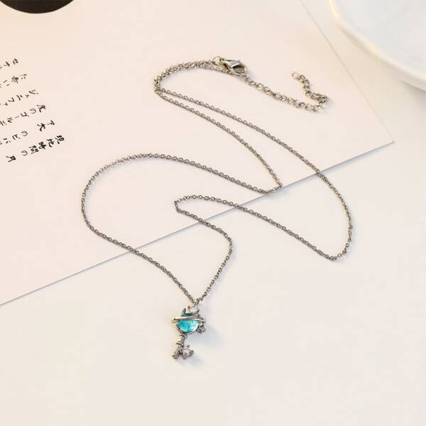 

Rhinestone Decor Key Charm Necklace, Silver