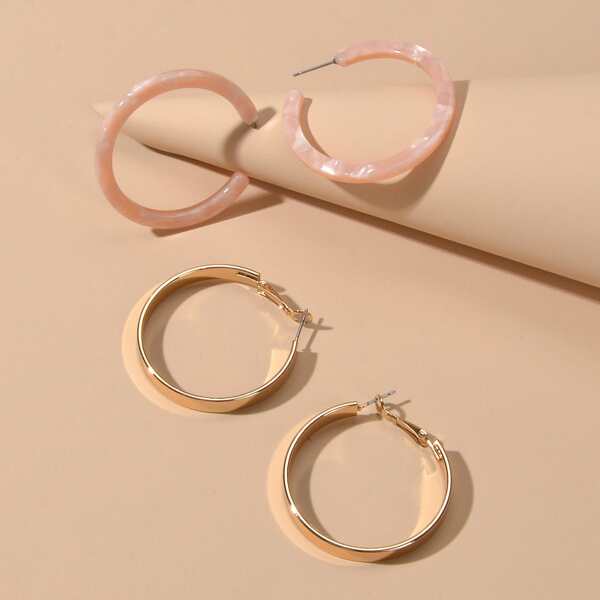 

2pairs Simple Hoop Earrings, Multicolor