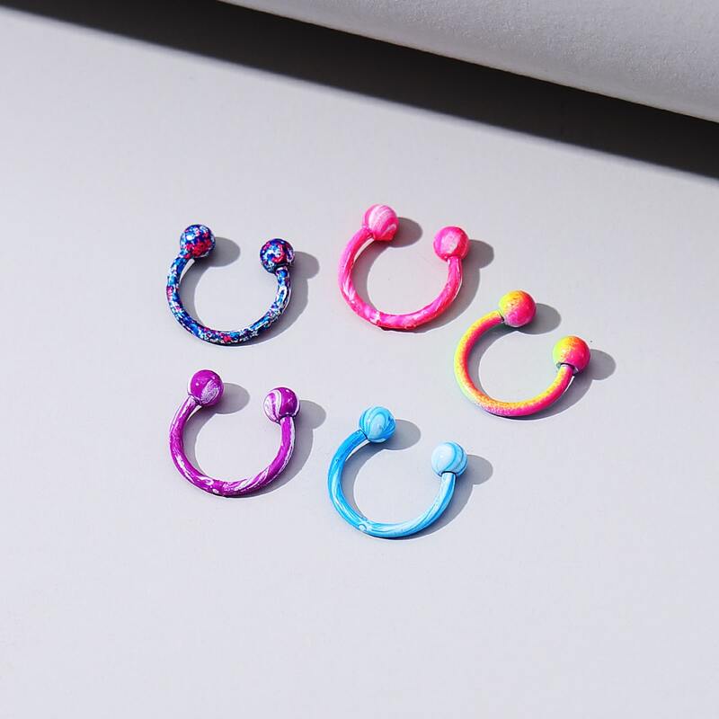 

5pcs Random Color Round Ball Nose Ring, Multicolor