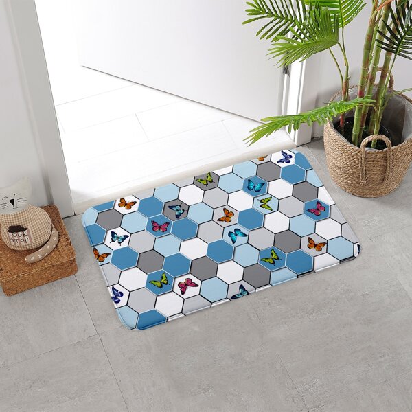 

Butterfly & Geometric Pattern Floor Mat, Multicolor