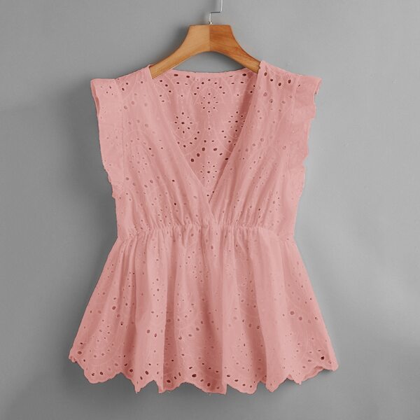 

V-neck Schiffy Babydoll Blouse, Pastel coral pink