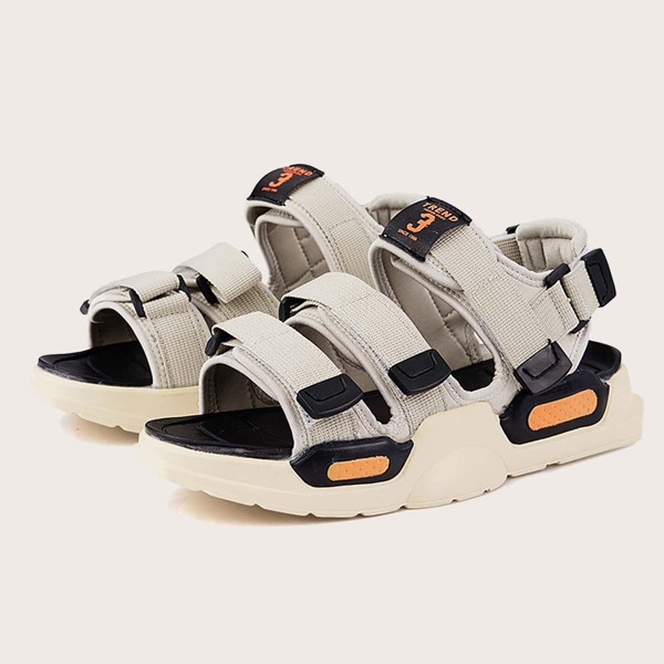 

Men Letter Patch Velcro Strap Sandals, Khaki