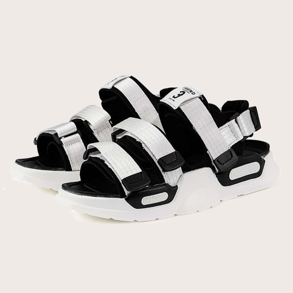 

Men Letter Patch Velcro Strap Sandals, White