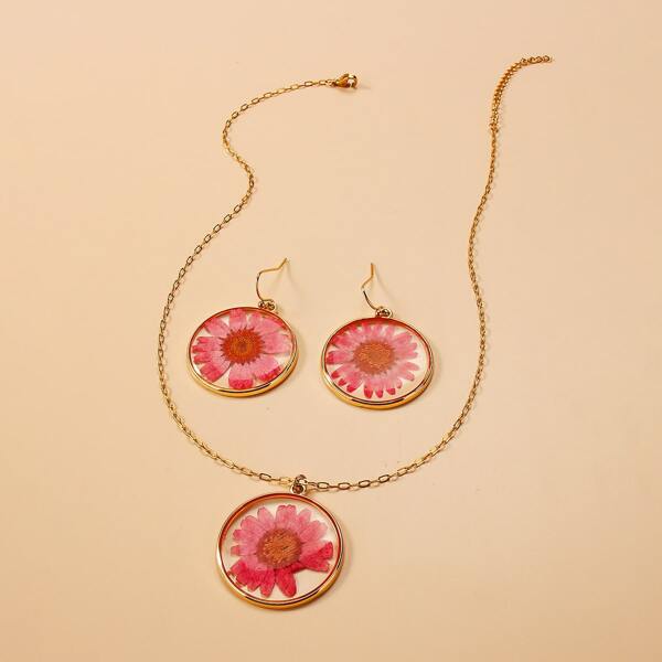

3pcs Floral Pattern Jewelry Set, Multicolor