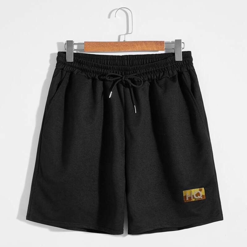 

Men Letter Patched Track Shorts, Black