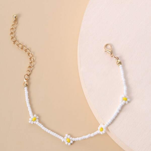 

Beaded Flower Bracelet, White