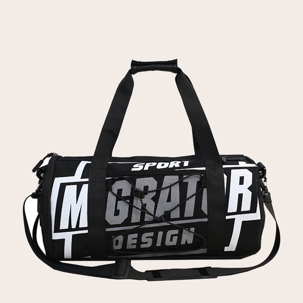 

Men Letter Graphic Duffle Bag, Black