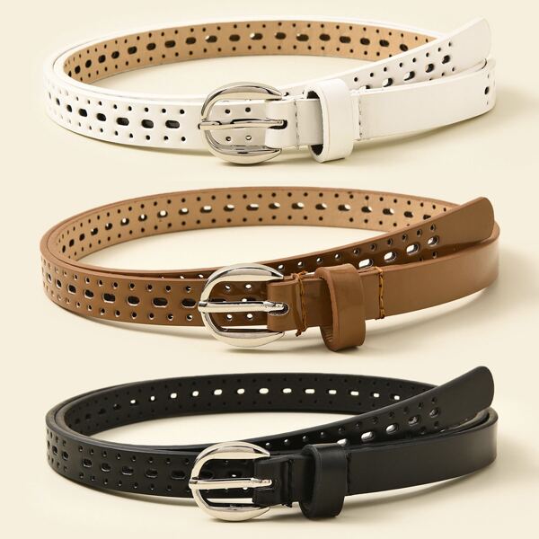

3pcs Hollow Out Buckle Belt, Multicolor