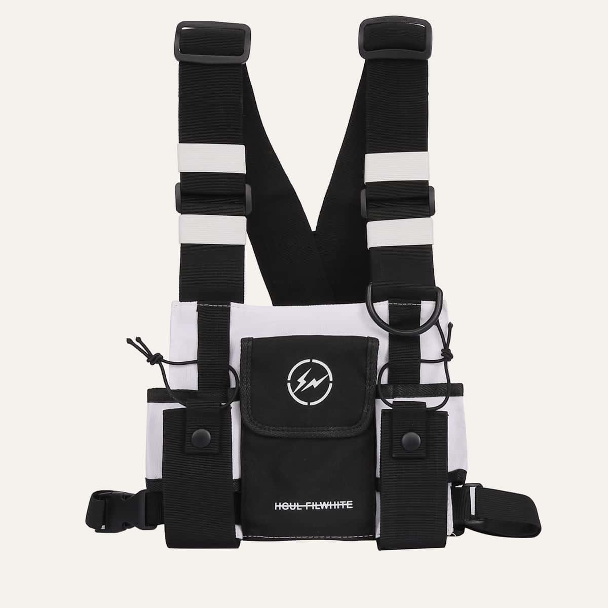 

Guys Pocket Front Chest Bag, Black and white