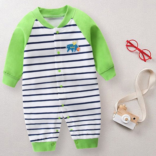 

Baby Boy Striped Cartoon Patched Jumpsuit, Multicolor