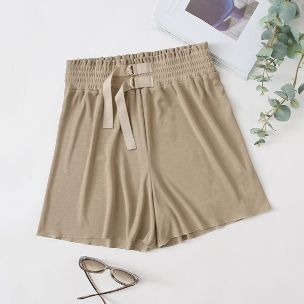 

Plus Solid Elastic Waist Shorts, Mocha brown