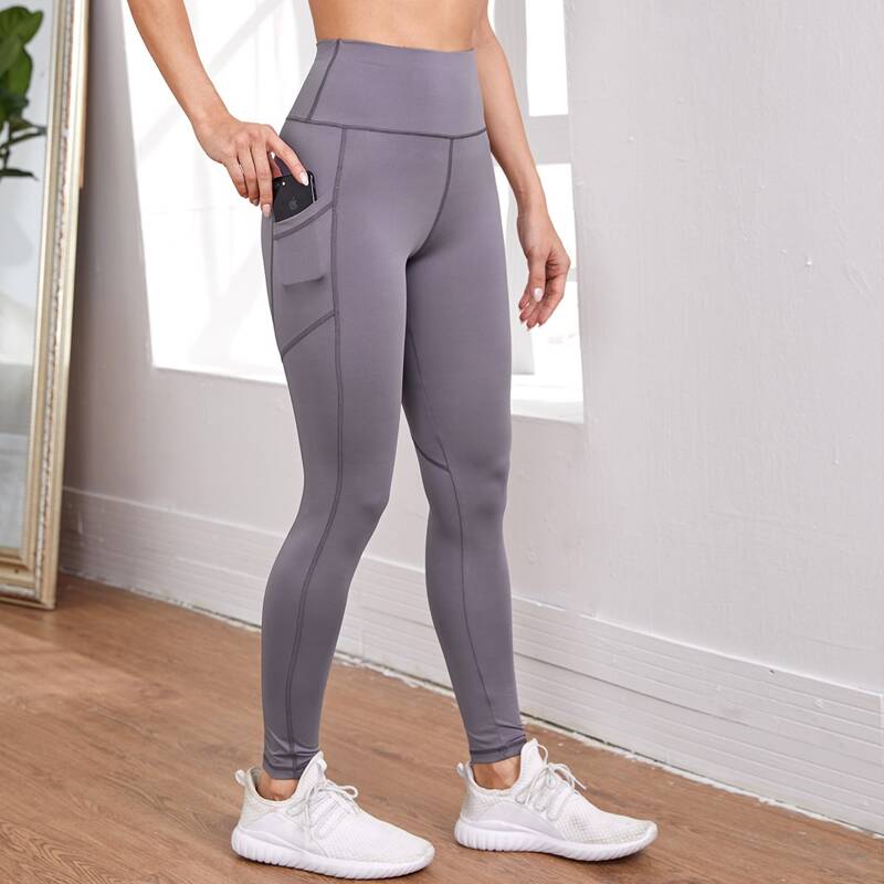 

Topstitching Sports Leggings With Phone Pocket, Dusty purple