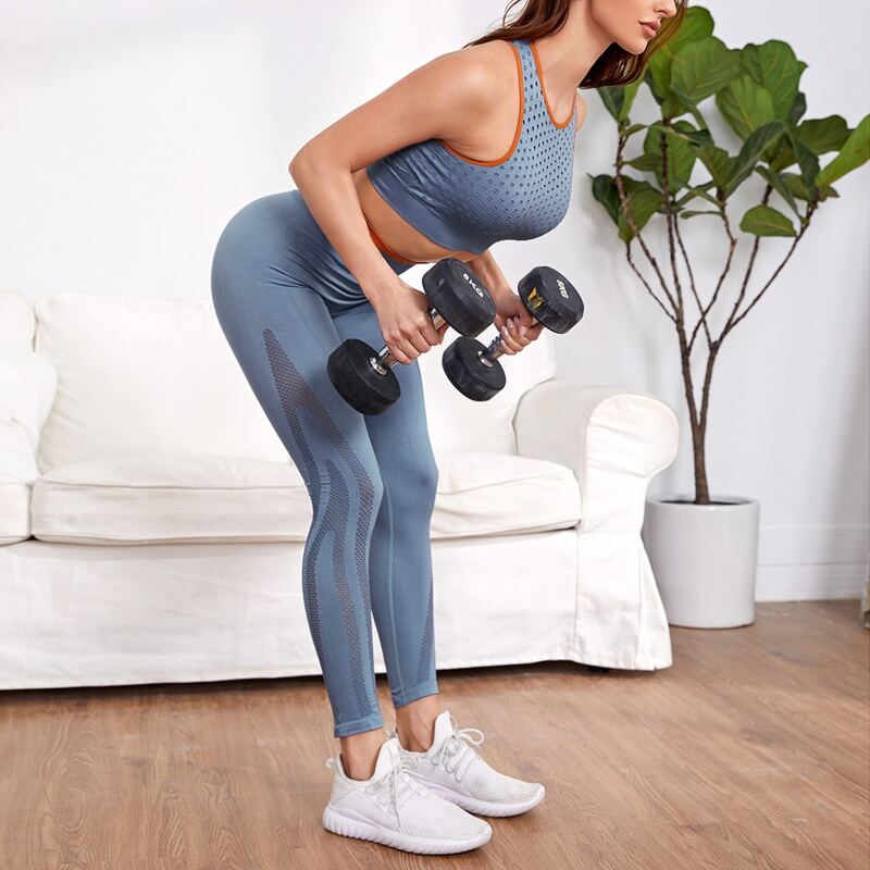 

Criss Cross Backless Contrast Binding Sports Bra & Leggings, Dusty blue