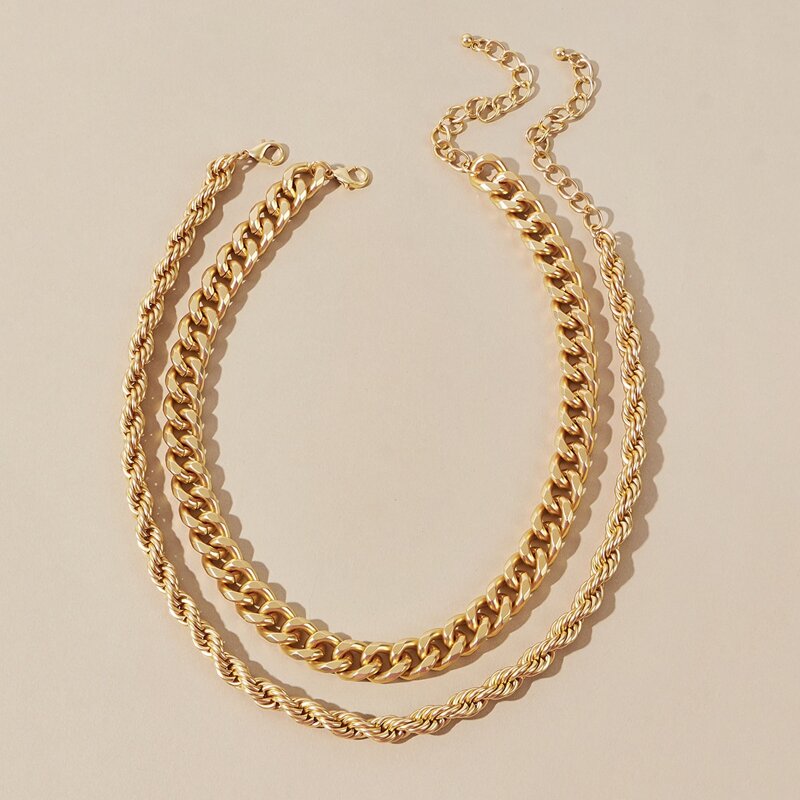 

2-PACK MULTIPLE CHUNKY CHAIN NECKLACE, Gold