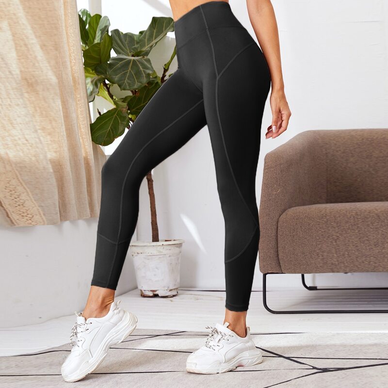 

Solid Wide Band Waist Sports Leggings, Black