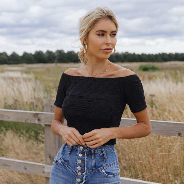 

Off Shoulder Textured Top, Black