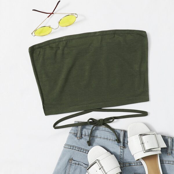 

Plus Tie Back Crop Tube Top, Army green