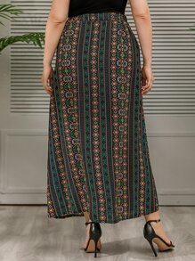 SHEIN Holidaya Plus Geo Print A-line Skirt - Multicolor - View 2