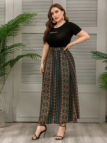 SHEIN Holidaya Plus Geo Print A-line Skirt - Multicolor - View 4