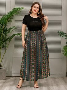 SHEIN Holidaya Plus Geo Print A-line Skirt - Multicolor - View 5