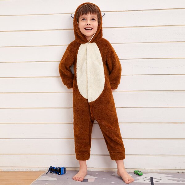 

Toddler Boys Cartoon Graphic Teddy Jumpsuit, Brown