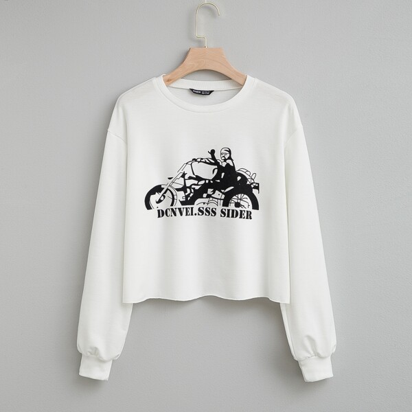 

Figure & Motorcycle Print Sweatshirt, White
