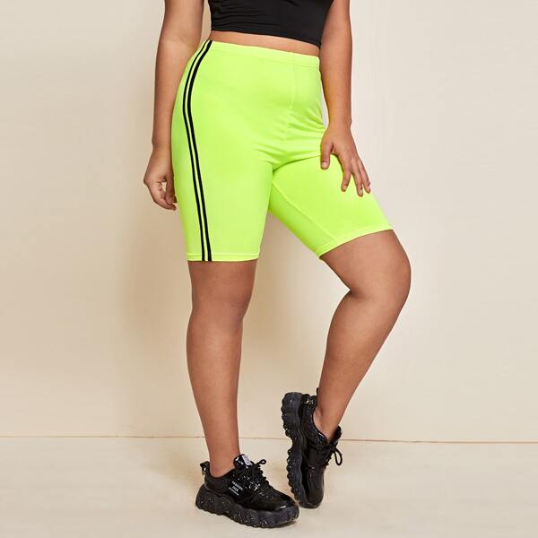 

Plus Neon Green Striped Tape Side Biker Shorts