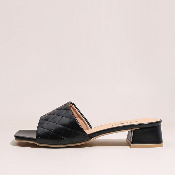 

Quilted Chunky Heeled Mules, Black
