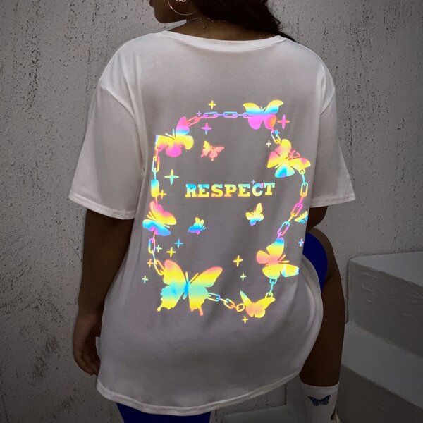 

Plus Reflective Butterfly & Letter Graphic Tee, White