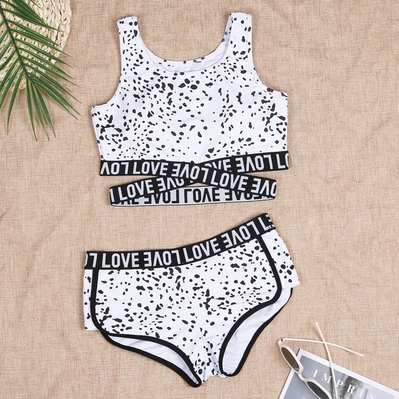

Dalmatian Letter Tape Bikini Swimsuit, Black and white